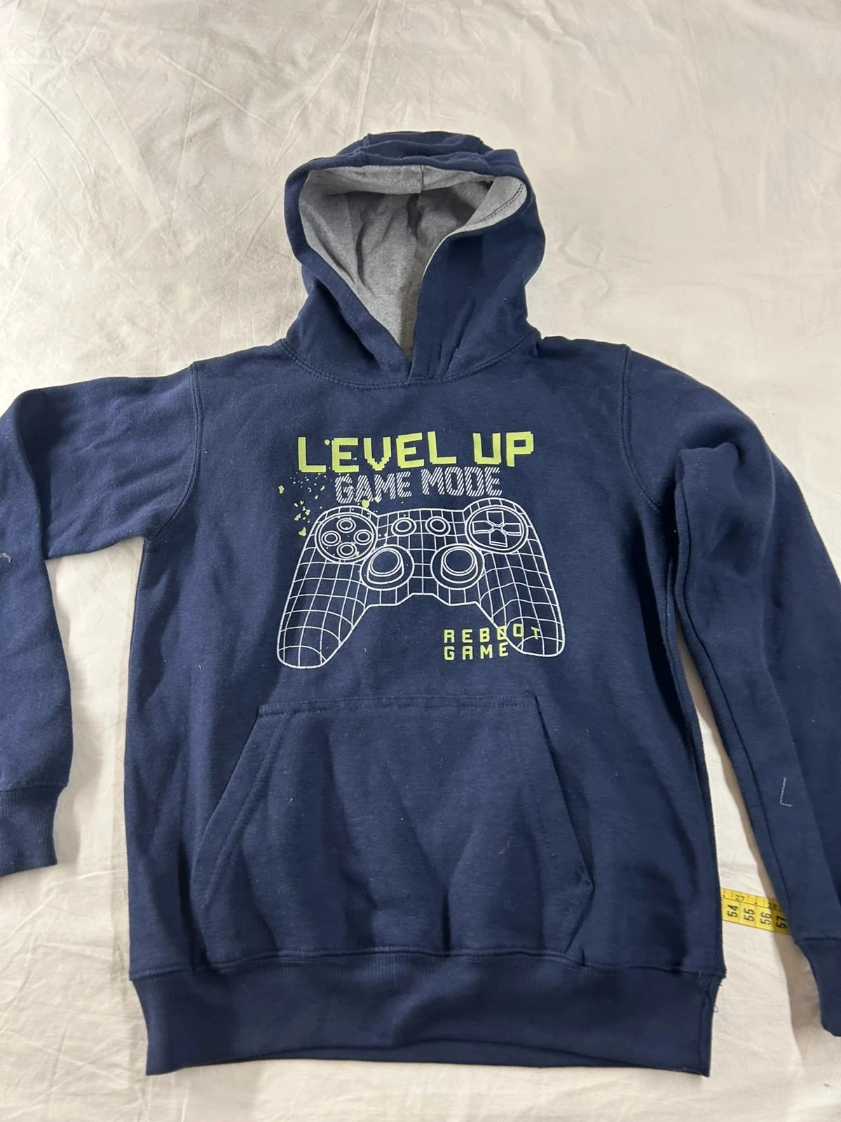 Navy blue hoodie with children's size patterns – photo 2